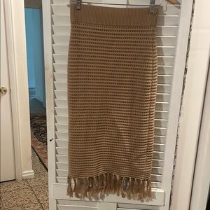 Tan Ribbed Midi Pencil Skirt